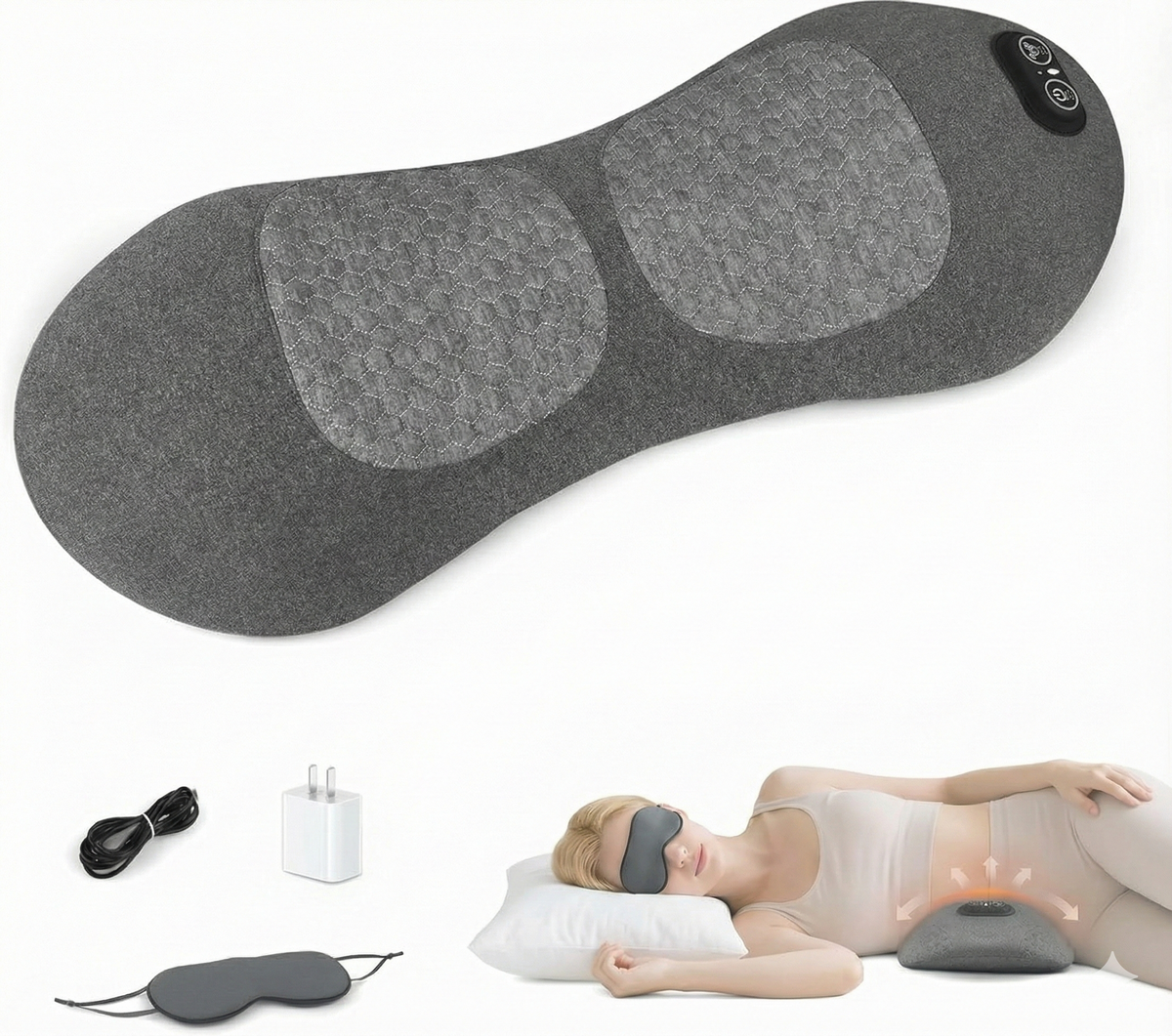 Hyggear™ Back Massager with Heat & Vibration, Smooth Spine Triple Fusion Lumbar Support Pillow for Lower Back and Sciatica Pain Relief, Deep Tissue Relaxation for Bed or Office Chair